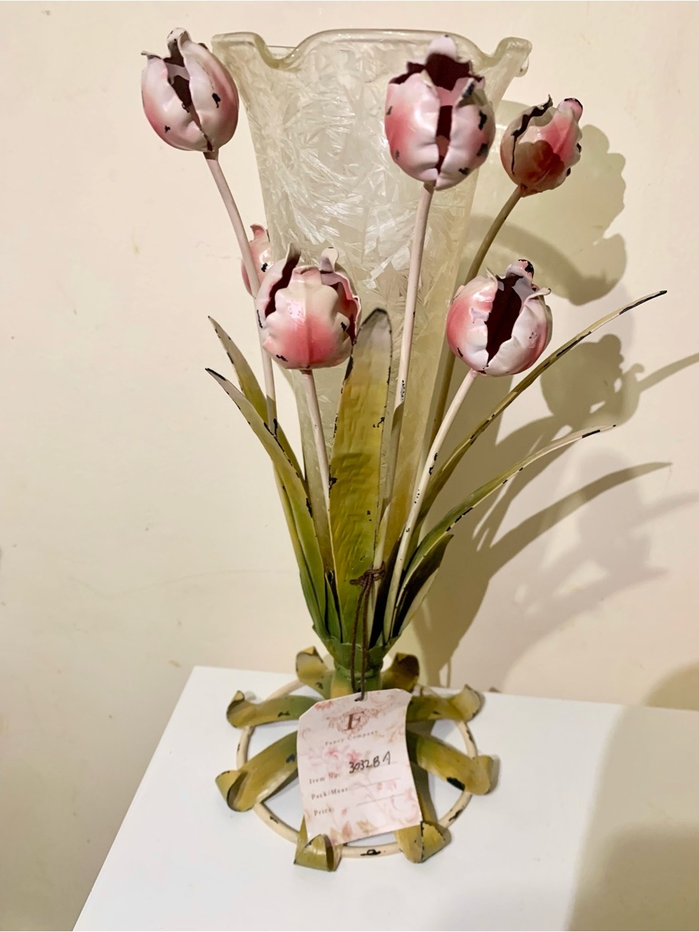 Pink Tulip Metal Table Vase